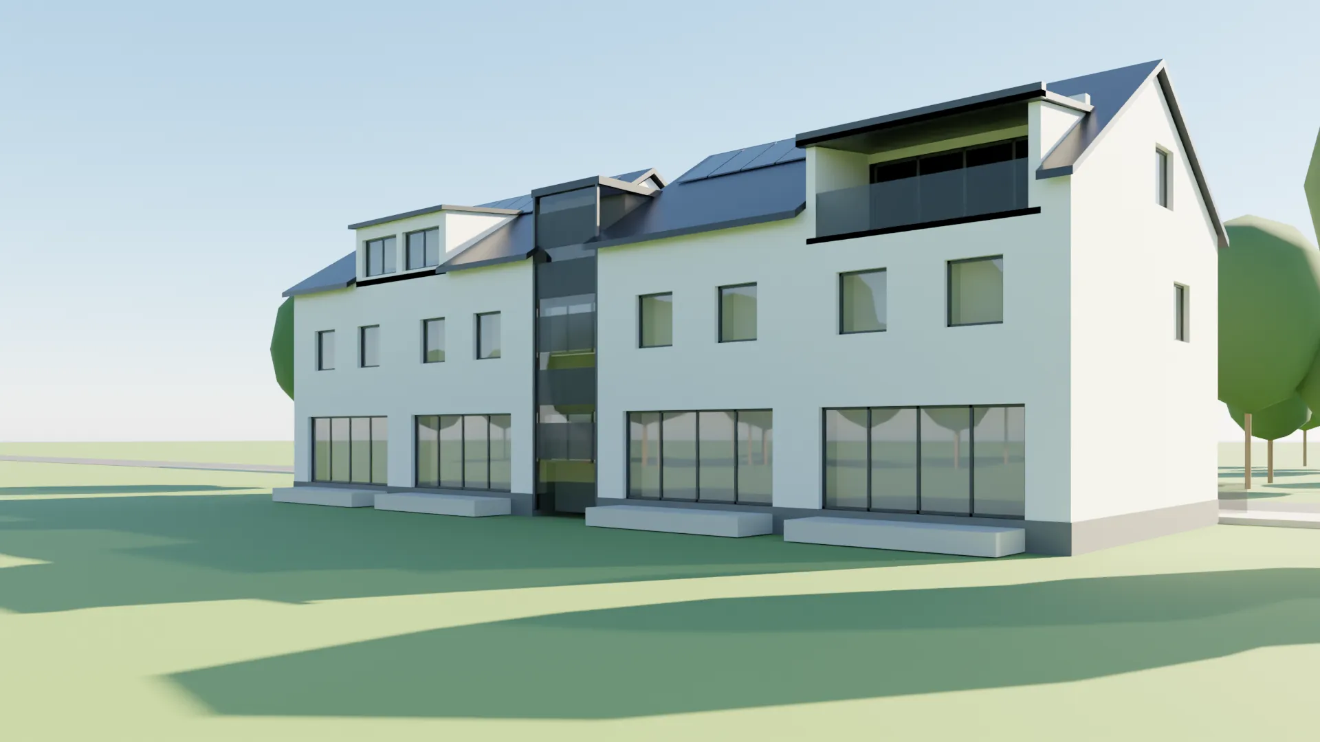 3D model domu — pohled ze zahrady