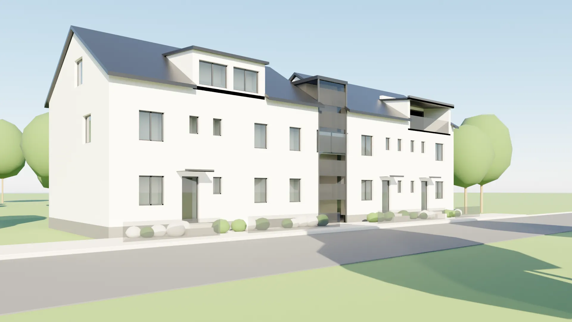 3D model domu — pohled z ulice